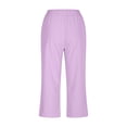 thumbnail image 4 of Plebaso Womens Elastic Waist Capris Pants Solid Color Straight Wide Leg Trousers With Pockets Ladies Casual Trousers, 4 of 6