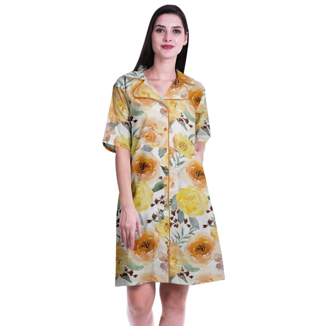 Moomaya Chemises Grande Taille pour Femmes Chemises Imprimées à Boutons Robe d'Été-S-TTG