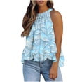 thumbnail image 1 of Weiqiqre Tops for Women Trendy Adjustable Tie Neckline Ruffle Hem Sleeveless Flowy Halter Tops, 1 of 6