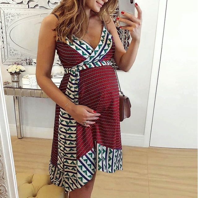 Dvkptbk Robe de Maternité d'Été Sans Manches pour Femmes, Débardeur de Grossesse, Vêtements pour Maman, Mode d'Été pour Dames, Imprimé, Bretelles Sans Manches, Robe de Maternité - Soldes d'Été Liquidation