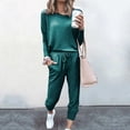 thumbnail image 3 of Mrat Linen Outfits for Women 2 Piece Set 2 Piece Jogging Sets Solid Polyester Long Sleeve Sweatsuits Sets Two Piece Track Suits Drawstring High Waist Pants Set Comfy Outfits N-Mint Green M, 3 of 5