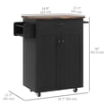 thumbnail image 3 of HOMCOM Kitchen Island on Wheels, Kitchen Cart with Solid Wood Top, Black, 3 of 10