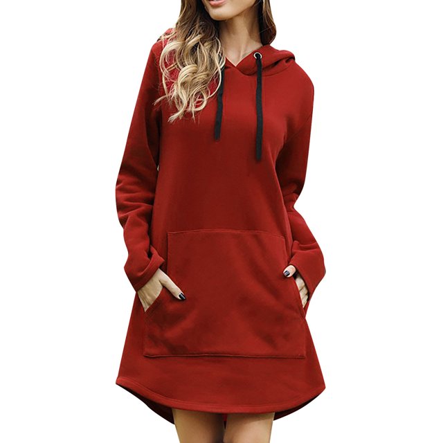 cfhntfmh Robes Chandails pour Femmes Confortables à Manches Longues Robe à Capuche Surdimensionnée Automne Douce Couleur Unie Robe Mini avec Poches