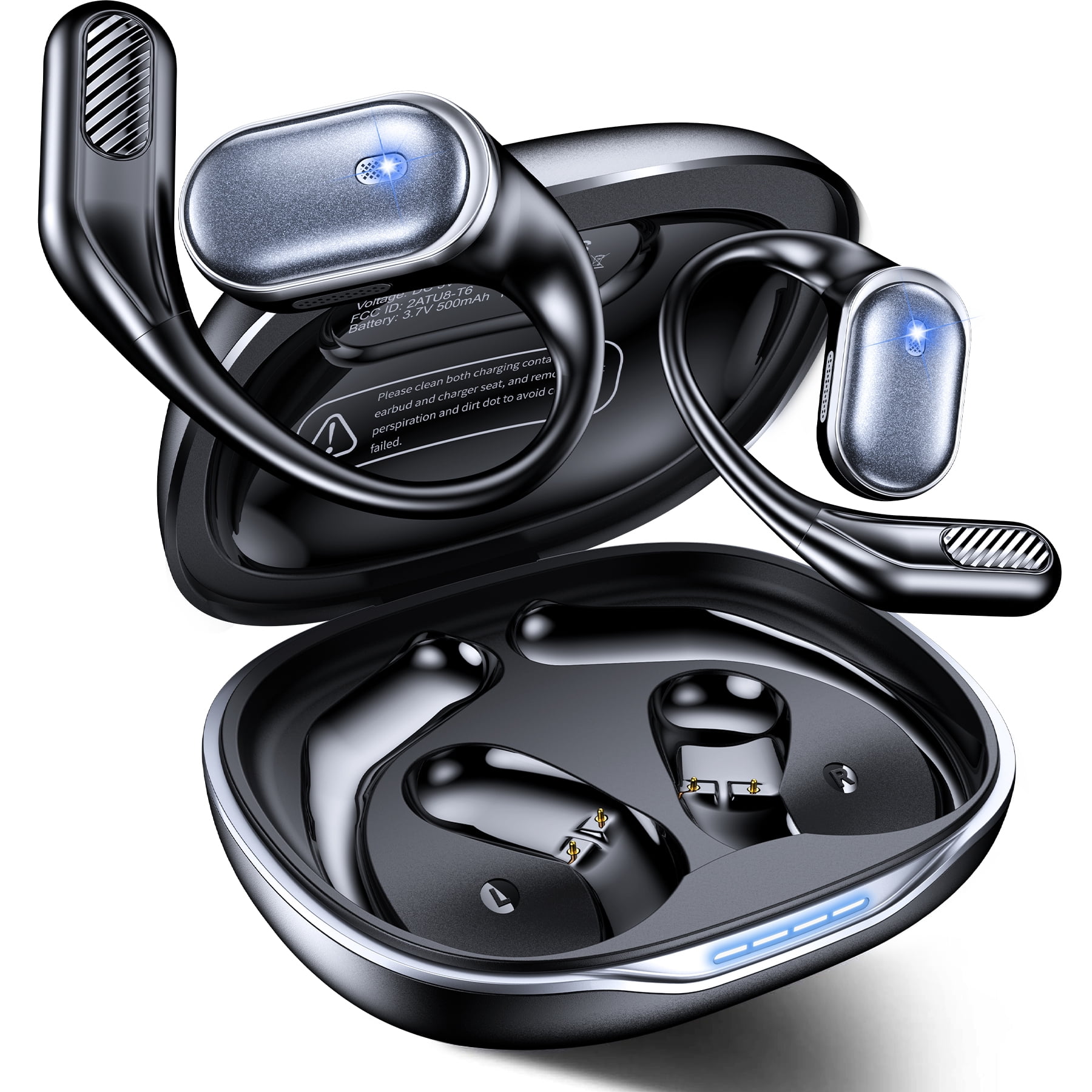VEATOOL T6 Open Ear Headphones,Bluetooth 5.4, 60H Playtime Stereo Sound, Air Conduction IPX7 Waterproof Open Ear Earbud with Ear Hooks