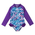 thumbnail image 1 of PMVFHDE Toddler Girls' Summer One-Piece Beach Swimwear | Fish Scale Print Long Sleeve Rash Guard with Front Zipper A,3-4 Years, 1 of 9