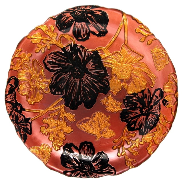 Red Pomegranate Handmade Glass Side Plates, Set Of 2, One Size, Rose/Gold/Black