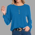 thumbnail image 2 of lcziwo Chandails à Col Rond pour Femmes, Couleur Unie, Manches Longues, Tunique Boutonnée, Automne Hiver, Chandail Décontracté Ample, Léger et Confortable, Chandail 2024, Hauts pour Femmes, Bleu, G, 2 of 5
