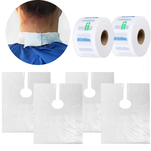 100PCS Hair Salon Cape Disposable Barber Cape with 2 Rolls Neck Paper Strip