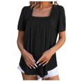 thumbnail image 2 of Aqestyerly T-shirt en Dentelle à Col Rond pour Femme, Blouse Haut de Mode Décontractée à Manches Courtes de Couleur Unie HWRETIE, 2 of 8