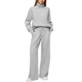 thumbnail image 1 of Women's Fall Matching Set - Half Zip Sweatshirt & Wide Leg Sweatpants - Casual Oversized Outfit S-XXL, 1 of 2