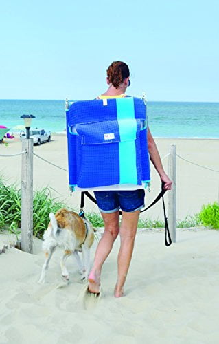 Rio Beach Portable Folding Backpack Lay Flat Beach Lounge Chair With Backpack Straps And Storage Pouch, Blue Stripe