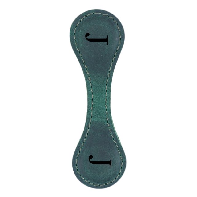 TopLLC Magnetic Bookmarks Leather Bookmark featuring a personalized design with engraved initials. Made from textured green leather, this bookmark has a magnetic closure to securely mark pages. Measuring 10 cm by 3 cm (4 inches by 1.2 inches), it combines durability and vintage appeal, making it a thoughtful gift for book lovers.