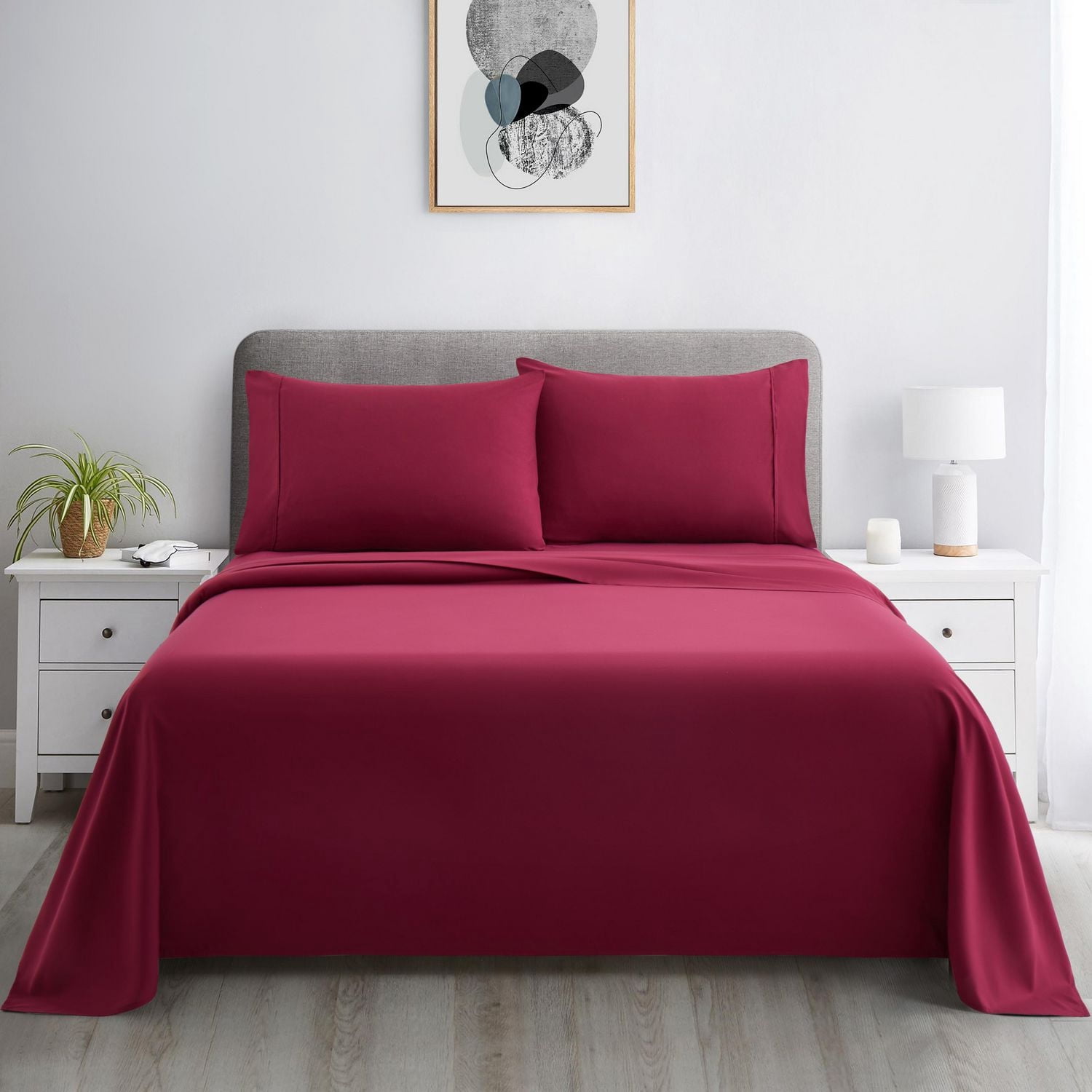 Literie Marina Decoration, 600 fils/cm², ultra douce, avec poche profonde, en coton percale à fibres longues, toutes saisons, couleur bourgogne