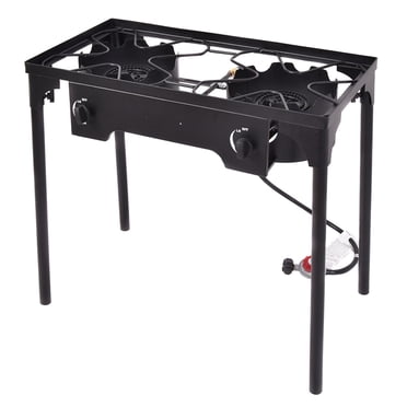 Costway Réchaud au Propane à Double Brûleur pour Camping et Pique-Nique en Plein Air, Support de Réchaud, Gril BBQ