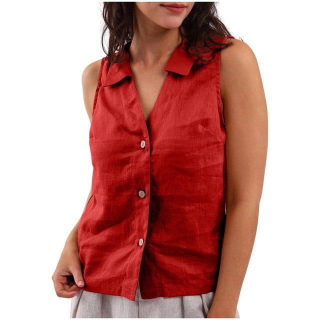 Yuyuzo Womens Button down Tank Tops V Neck Collared Basic Tees Summer Sleeveless Casual Tunic Tops