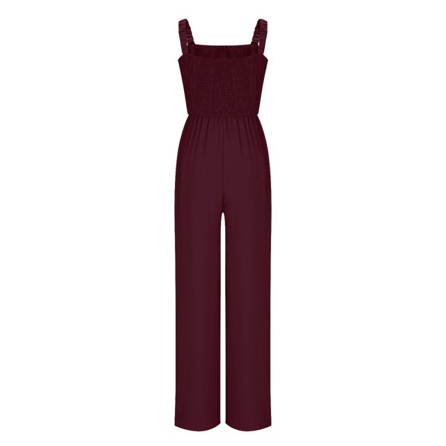 Scyoekwg Combinaison pour Femme Été Décontractée Combinaison Froncée Col Combinaison de Travail Sans Manches Pantalon à Jambe Grand Mode Légère Confortable Classique Combinaison de Couleur Unie (Rouge, TG)