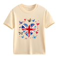 thumbnail image 2 of T-Shirt Graphique à Manches Courtes et Col Rond pour Enfants, Imprimé Drapeau Britannique, Mélange Doux de Polyester et Spandex, Haut Décontracté Respirant, Lavable en Machine, pour Garçons et Filles, 2 of 4