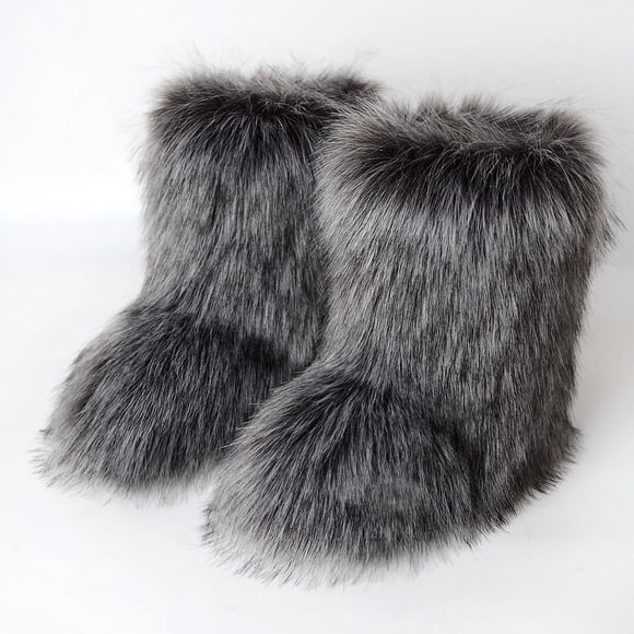 LSLJS Women's Winter Faux Fur Boots Round Toe Warm Fuzzy Furry Snow Boots Imitation Plus Cashmere Snow Shoes