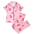 thumbnail image 4 of GDREDA Vêtements de Nuit Légers pour Femmes Pyjama de la Saint-Valentin à Nœud Imprimé pour Femmes Ensemble Pantalon avec Poche à Bouton Style Mignon Ensembles de Pyjama pour Femmes pyjamas Rouge,G, 4 of 6