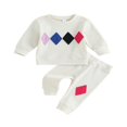 thumbnail image 1 of Toddler Boys Fall Outfits Geometry Pattern Crew Neck Long Sleeve Sweatshirts and Long Pants 2Pcs Clothes Set 2-3 Years, 1 of 7