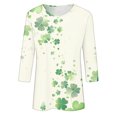 thumbnail image 5 of Diufon T-Shirts de la Saint-Patrick pour Femmes, Grande Taille, Imprimé Trèfle, Manches 3/4, Col Rond, 5 of 5
