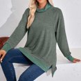 thumbnail image 4 of Timegard Tops for Women High Neck Long Sleeve Side Split Color Block Tshirts Fall Casual Loose Tops, 4 of 4