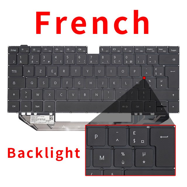 Original US RU Keyboard Backlight For HUAWEI MateBook X Pro MACHR MACH-W19L W19B W29L W09 MACHC-WAH9LP/WAE9LP NSK-360BN 9Z.NEXBN French Backlight