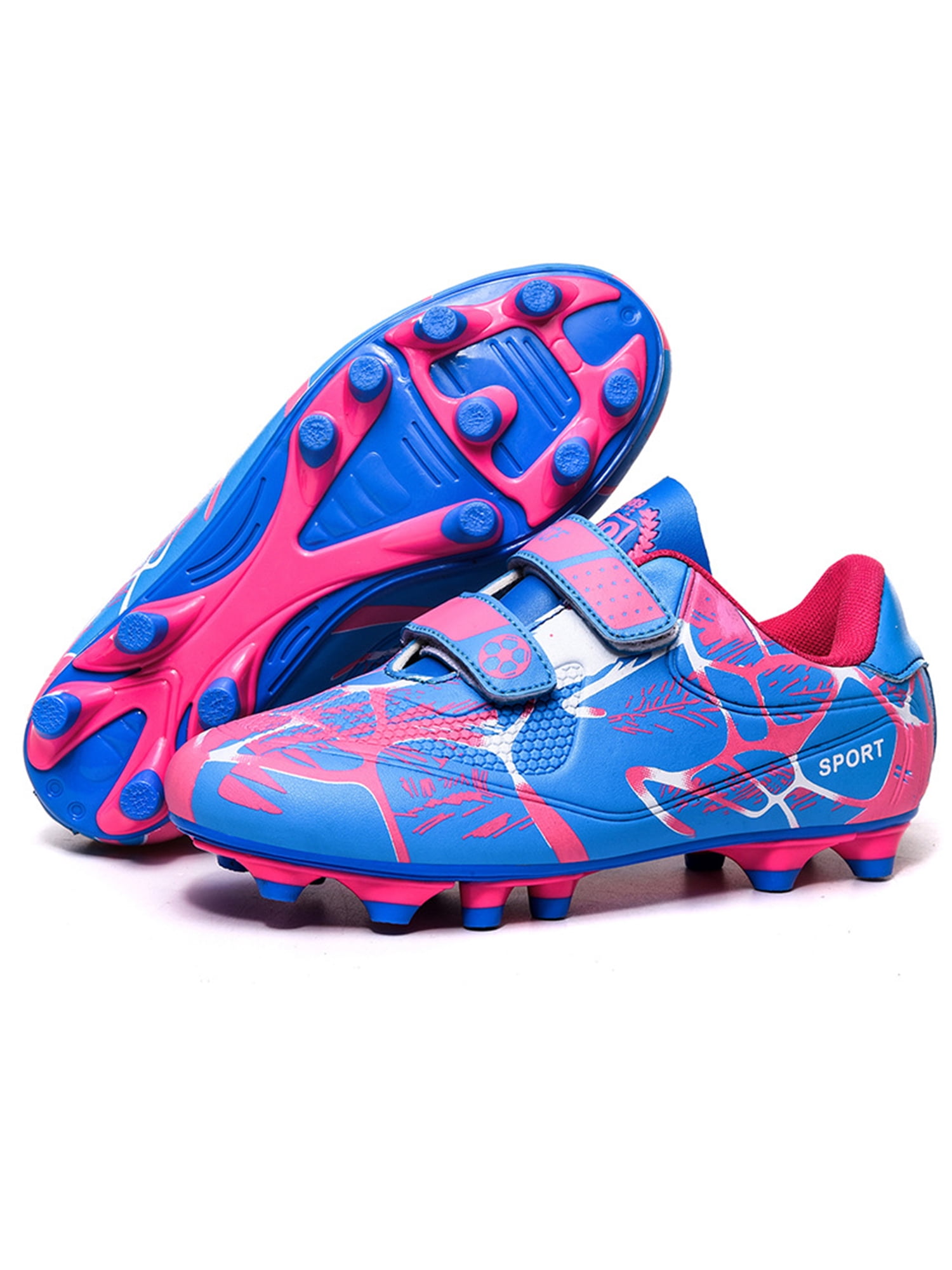 Innerwin Chaussures de Soccer pour Enfants à Bout Rond Crampons de Soccer Confort Légers Espadrilles Basses Terrain Ferme Rose (Terrain Ferme) 2.5Y