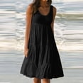 thumbnail image 2 of CHUANK Robes en Lin pour Femmes Été Grande Taille Manches Courtes Col en V Longueur Genou Robe Ample Décontractée Confortable Robe de Plage Soldes de Liquidation 2024, 2 of 6