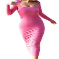 thumbnail image 3 of Women Long Bodycon Dress Solid Color Knitted Ribbed Square Neck Long Sleeve Dress Spring Fall Party Club Skinny Dress, 3 of 5