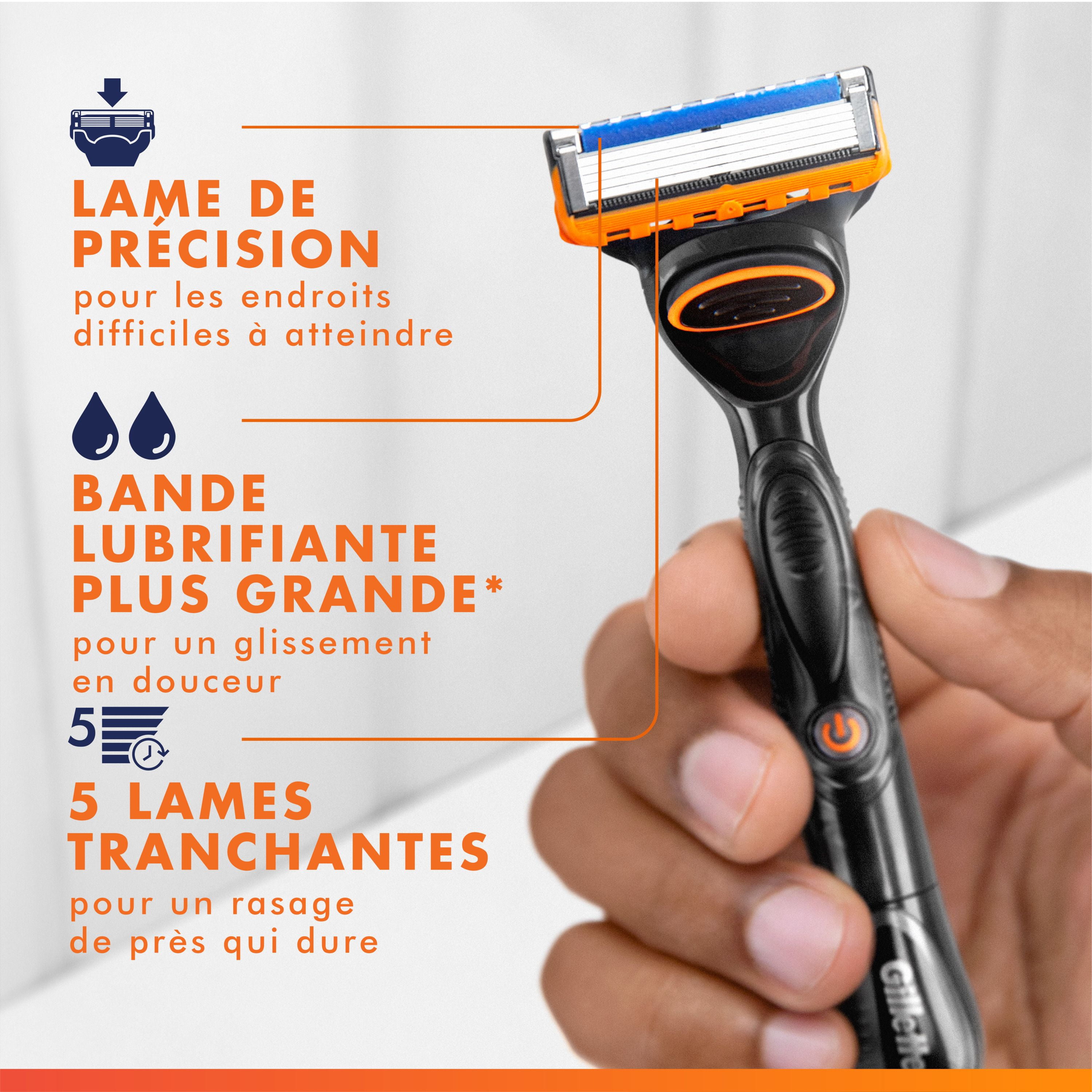 Gillette Fusion5 Power Recharges de Rasoir pour Hommes Cartouches de Rasoir, Bande Lubrifiante Plus Grand, Tondeuse de Précision, Lames de Rasoir à 5 Lames pour un Rasage de Près