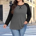 thumbnail image 3 of Yuyuzo T-Shirts pour Femmes Grande Taille à Blocs de Couleur à Manches Longues Col Ras du Cou Coupe Ample Confortable Tunique Unie T-Shirts, 3 of 7