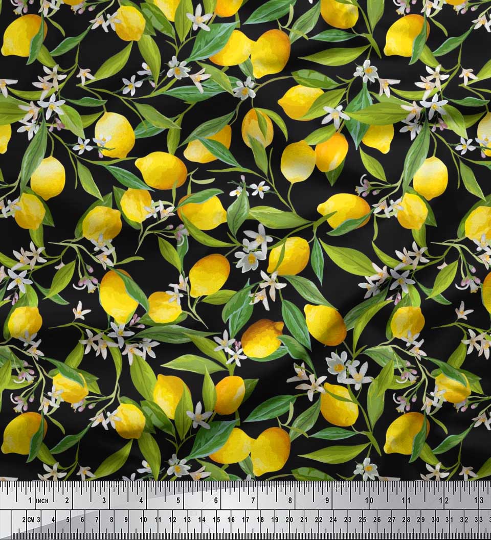 Soimoi Velvet Fabric Leaves,Floral & Lemon Vegetable Decor Fabric Printed Yard 58 Inch Wide