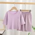 thumbnail image 2 of MIASHUI Ensemble de Détente Léger pour Garçons, T-Shirt à Manches Courtes d'Été, Short à Carreaux, Pyjama pour Filles, Violet, 12-18 Mois, 2 of 3