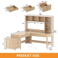 thumbnail image 3 of DEXTRUS 67“ L-Shaped Computer Desk with Hutch & LED Light & Charging Station, Home Office Desk Executive Desk with Drawers & File Cabinet, Brown, 3 of 10
