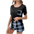 thumbnail image 1 of Besolor Ensembles Détente d'Été 2 Pcs pour Femmes, Décontractés, à Carreaux, Col Ras du Cou, Manches Courtes, Hauts et Shorts, Ensembles de Pyjama, Vêtements de Nuit, 1 of 6