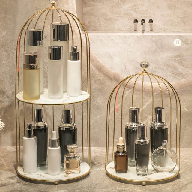 kurtrusly Perfume Rack Makeup Jewelry Display holder ool make-up Shelf Creams Tray White gold 2 Tier