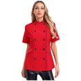 thumbnail image 1 of TiaoBug Manteau de Chef à Manches Courtes pour Femmes, Col Croisé, Veste à Double Boutonnage pour Cuisine, Restaurant, Hôtel, Rouge, P, 1 of 6