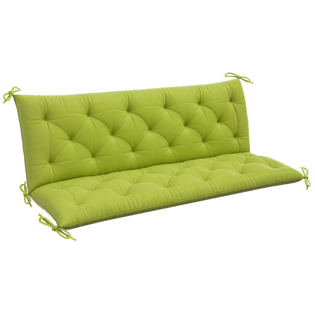Outsunny Coussins de Remplacement pour Balançoire de Banc d'Extérieur 3 Places de Couleur Vert Pâle. le Coussin Présente un design Capitonné avec une construction Très Rembourrée pour Plus de Confort et de Durabilité. Fabriqué en Tissu polyester avec Rembourrage en Coton Doux, Mesure 59,1 Pouces de Large, 38,6 Pouces de long et 3,1 Pouces d'Épaisseur. Comprend des Cordes à Nouer pour une Fixation Sécuritaire aux Meubles d'Extérieur.