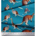 thumbnail image 2 of Soimoi Blue polyester Crepe Fabric Kangaroo & Giraffe Animal Printed Fabric 1 Yard 52 Inch Wide, 2 of 3
