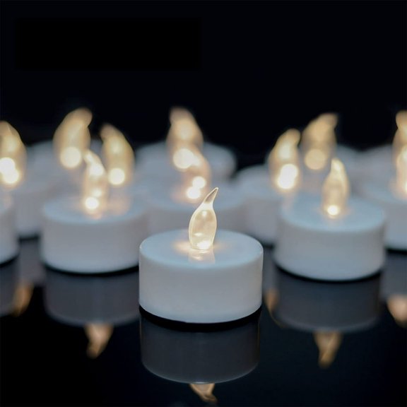 24 Pack Tea Lights LED Flameless Tea Lights Candles Battery Tea Lights Realistic Flickering Electric Fake Votive Candles Mother‘s day Valentine‘s Day  Christmas Birthday Wedding(Warm Whit