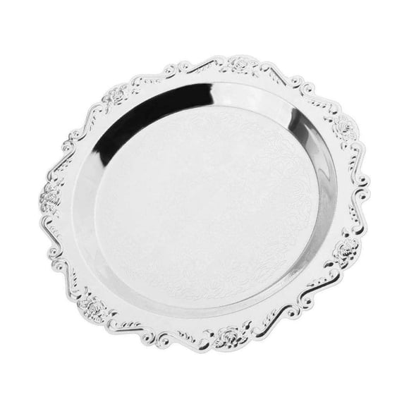 Silver Round Metal Fruit Dish Pastry Plate Tea Dessert Tray Dessert Serving Tray Serving Tray 20cm