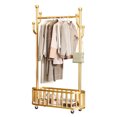 thumbnail image 1 of Rolling Coat Rack with Storage Basket and Hooks, Heavy Duty Freestanding Metal Clothes Rail on Wheels, Portable Wardrobe Organizer for Entryway Bedroom Laundry, 80/100cm, Gold/Black/White, 1 of 7