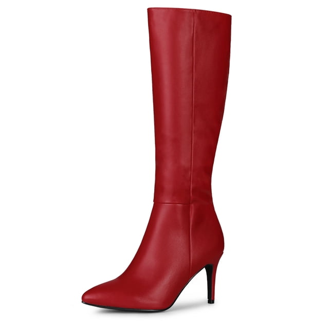Unique Bargains Women's Pointed Toe Side Zip Stiletto Heel Knee High Boots