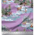 thumbnail image 1 of Soimoi Purple Cotton Poplin Fabric Animals & Pine Tree Decor Fabric Printed Yard 42 Inch Wide, 1 of 5