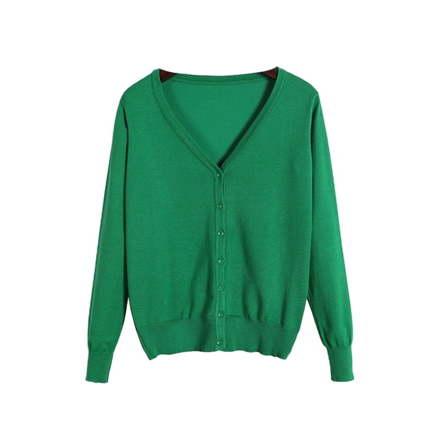 Innerwin Cardigan Sweater V Neck Ladies Coat Fall Solid Color Loose Outwear Grass Green 6XL