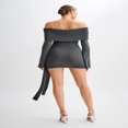 thumbnail image 4 of LYMAYTER Women's Off Shoulder Knit Crochet Mini Dress Ruched Elegant Sweater Cocktail Party Dresses, 4 of 8