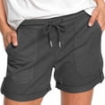 thumbnail image 1 of Plebaso 2025 Womens Drawstring Casual Shorts Elastic Waist Roll up Solid Color Summer Shorts with Pockets, 1 of 5
