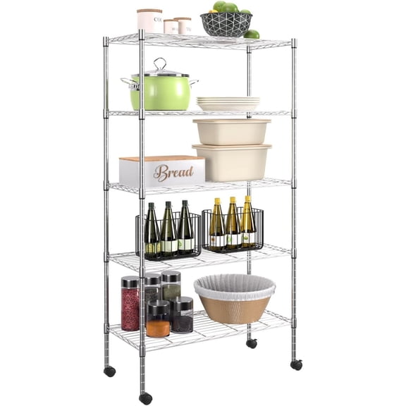 FDW Shelves Shelf Wire Shelving Heavy Duty Storage 5 Tier Shelves, Adjustable Height Sturdy Steel Construction Certified by NSF Maximum, Chrome