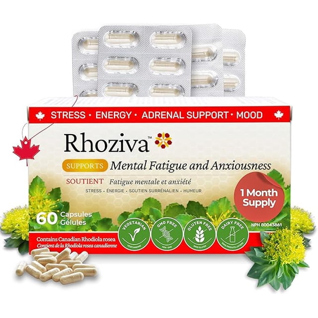 Supplément Rhodiola Rosea 200mg 5:1 Extrait - Soulagement du stress, augmentation de l'énergie, concentration mentale & Mémoire avec complexe de vitamine B + D3, E, Bisglycinate de magnésium, Folate & Zinc - 60 Capsules (1-Pack)
